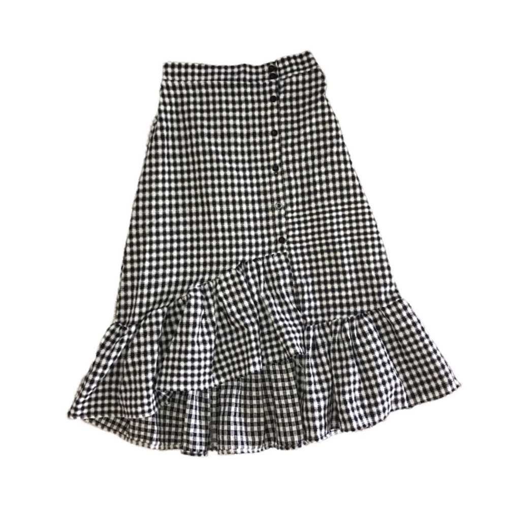 Gingham asymmetrical midi skirt